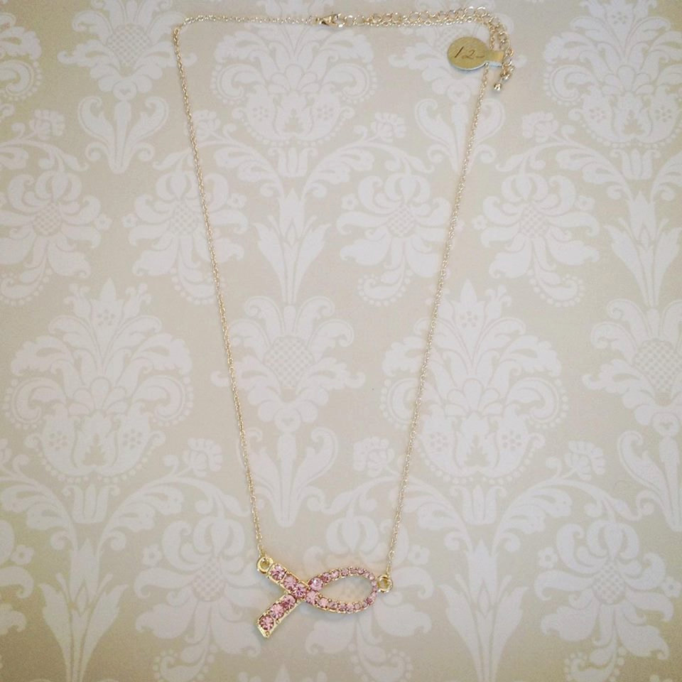 Pink Ribbon Necklace In Gold