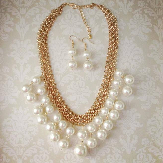 Clara Necklace Set In Gold & Pearls